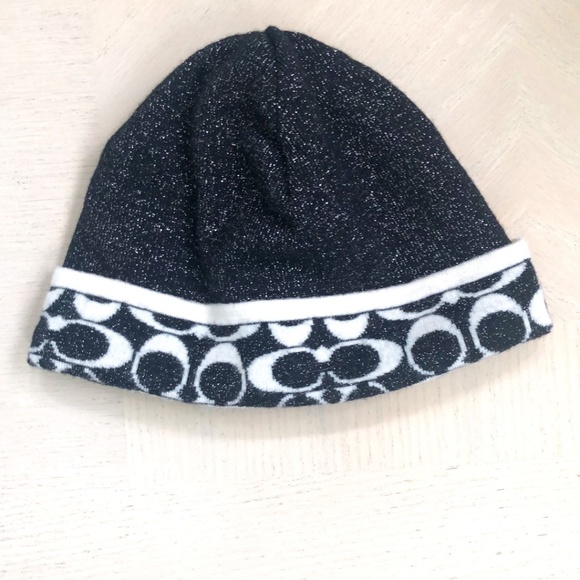 Coach Black & Silver Wool Blend Beanie Hat OS main image 4